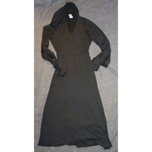 Spirit Halloween Black Hooded Dress Costume Adult L/XL V Neck Missing Belt